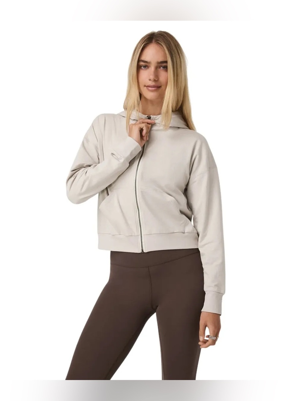 Vuori Halo Performance Zip Up Hoodie Beige Almond Size Medium BINK Promo